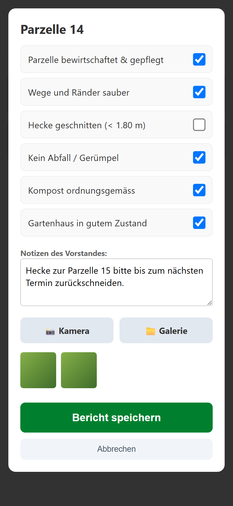 Begehung einer Parzelle: Checkliste, Notizen und Fotos